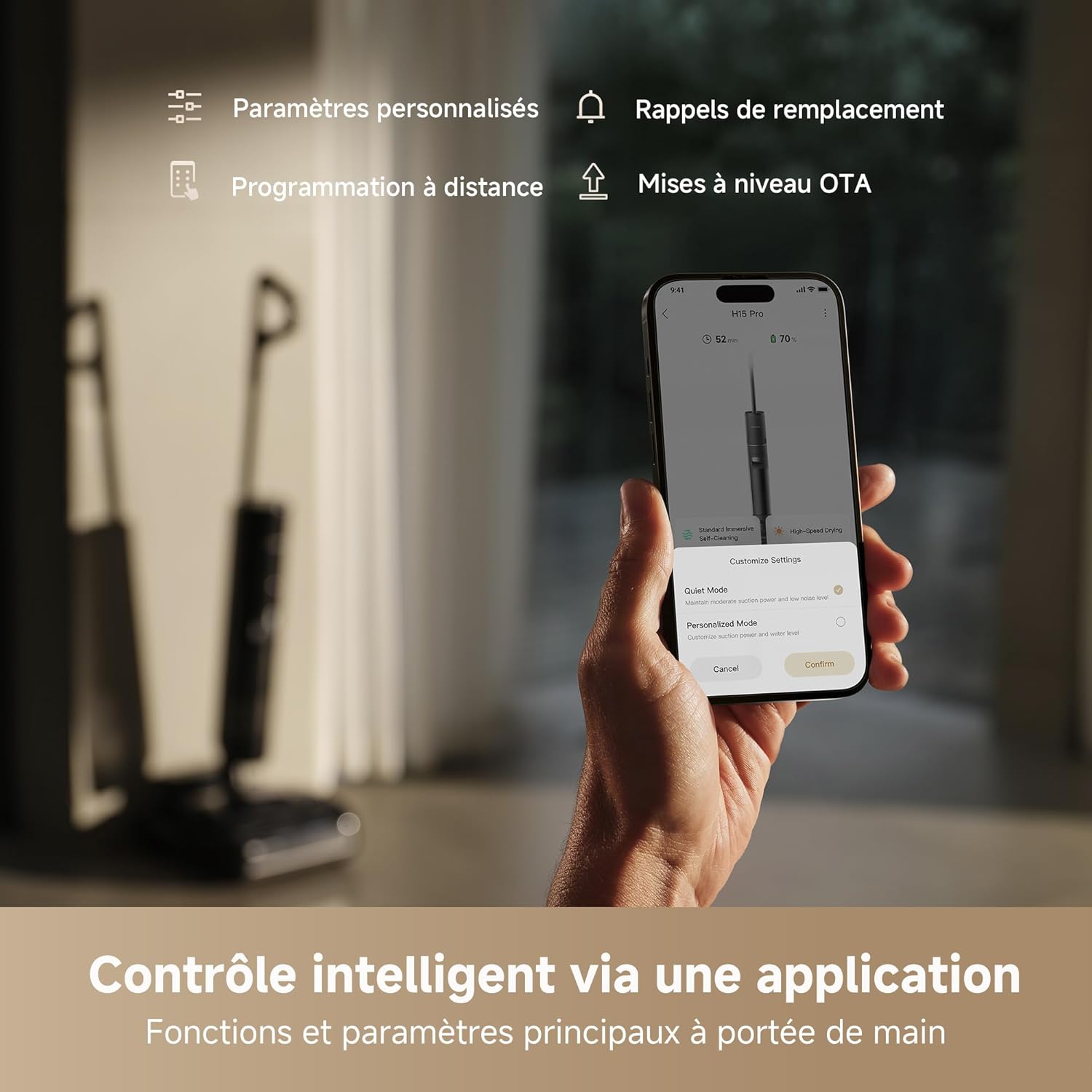 DREAME H14 Pro Aspirateur Laveur Sec Et Humide, Design Plat à 180°, Nettoyage de la Brosse à 60 °C, Séchage en 5min, Distribution Automatique de la Solution, Contrôle par Application, 18 kPa