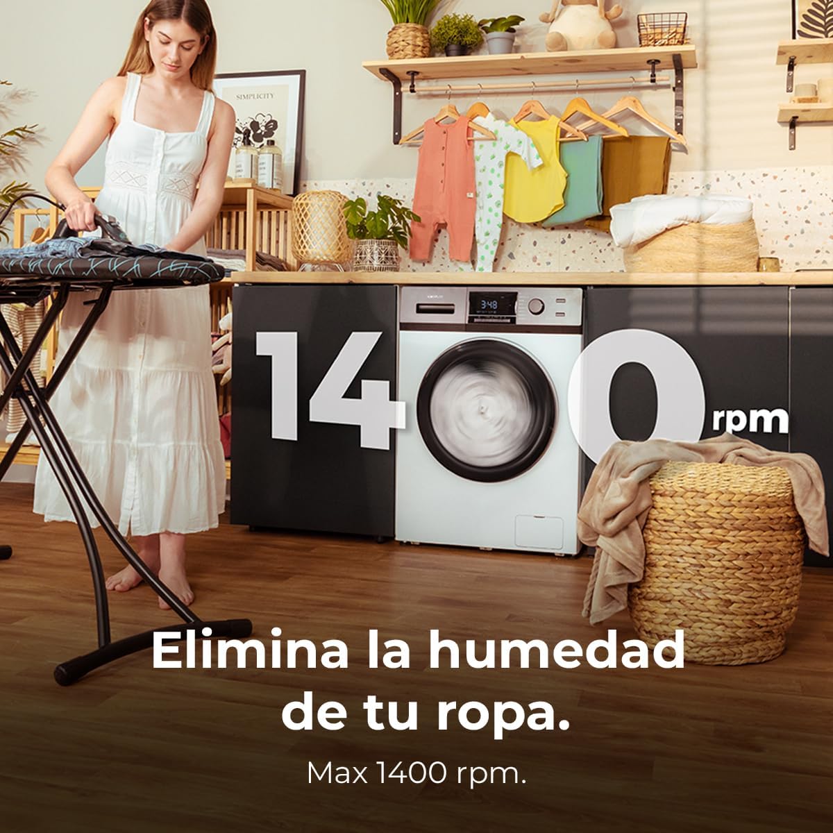 Cecotec Lavadora 8 Kg Carga Frontal Bolero Dresscode 8500 Inverter A. 1900 W, 1400 rpm, Motor Inverter Plus, Bajo Consumo, 16 Programas, SteamMax, Delay Start, Blanco