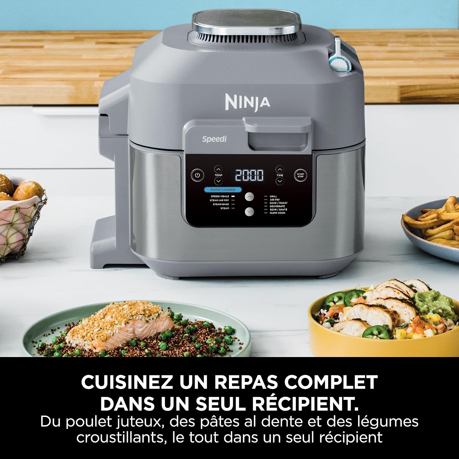 Ninja Combi 12-en-1 Multicuiseur, Four, Autocuiseur et Friteuse sans huile, 12 Fonctions de Cuisson, Repas de Taille Familiale en 15 Minutes, avec Plateau de Cuisson, Guide de Recettes, Gris, SFP700EU