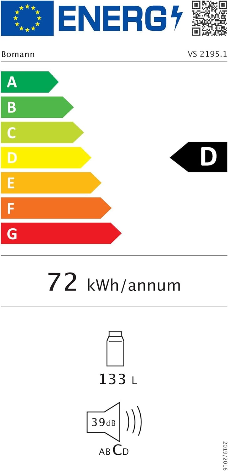 Bomann Réfrigérateur 133L blanc VS2195-1-blanc, Capacité nette : 133 litres, Éclairage intérieur à DEL, Contrôle de la température en continu, 3 clayettes en verre