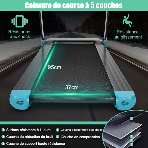 Tapis de course electrique tapis de fitness pliable pour maison avec application de contrle bleu 20_0009499