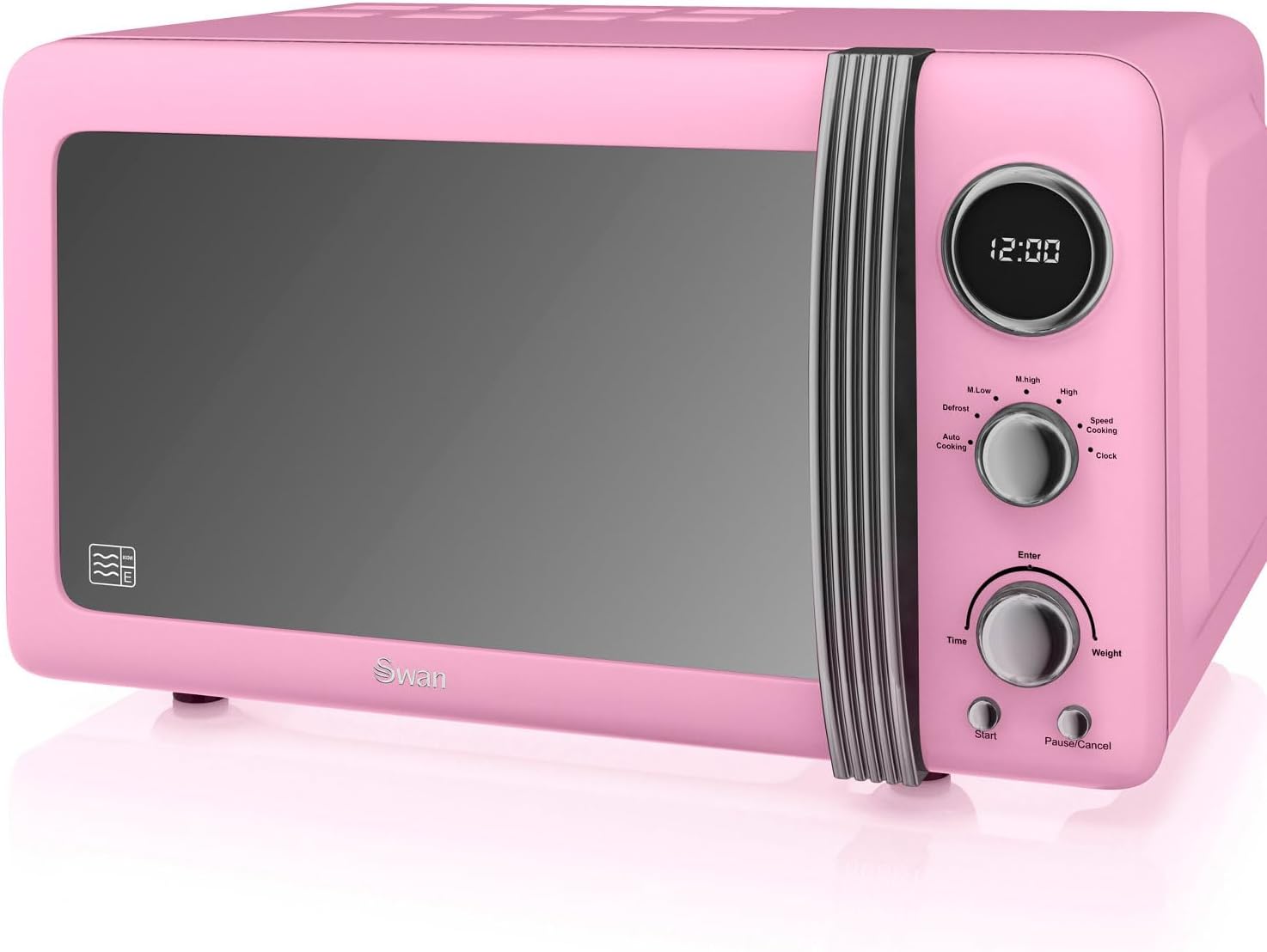 Swan Retro SM22030GRNEU Micro-ondes Numérique 20L, 5 Niveaux de Puissance, Fonction Décongélation, Minuterie 60 Minutes, Porte à Effet Miroir, Plateau Tournant 27cm, Design Vintage, Gris, 800W