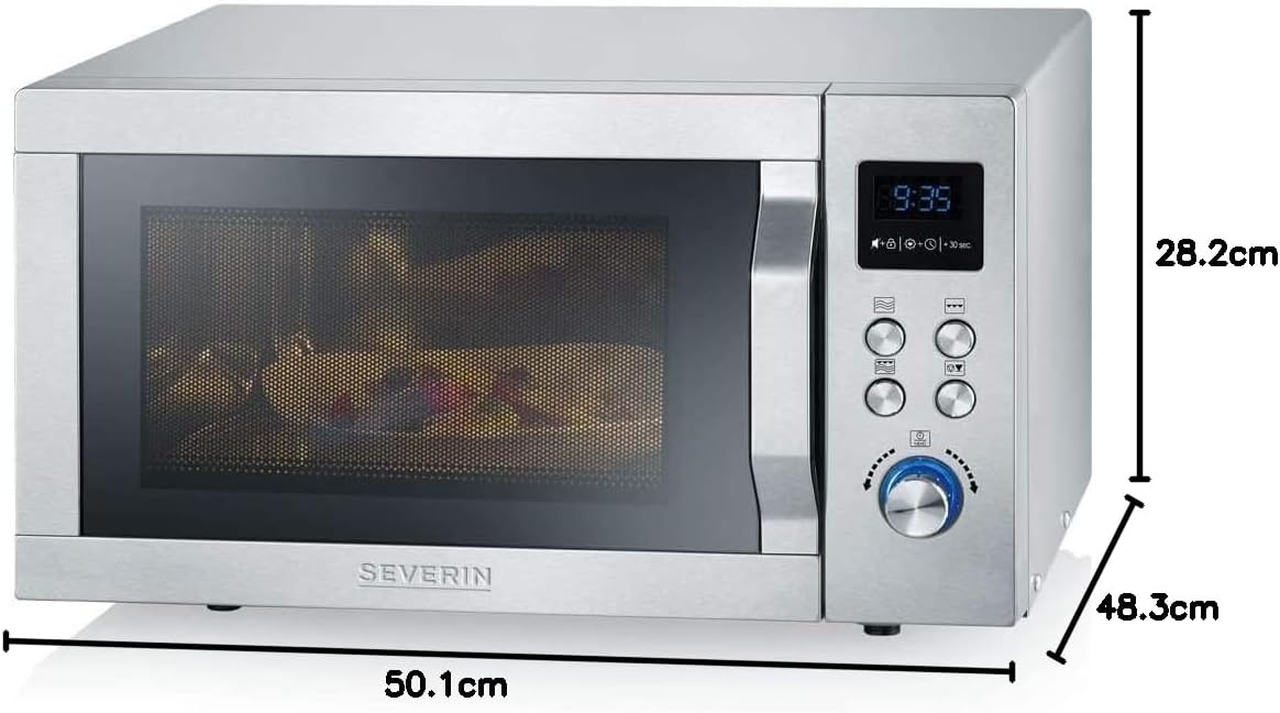 SEVERIN Four à micro-ondes 30 L, 2 500 W, avec fonction gril et chaleur tournante, avec 5 niveaux de puissance, 10 programmes automatiques, Inox/Noir, MW 7775