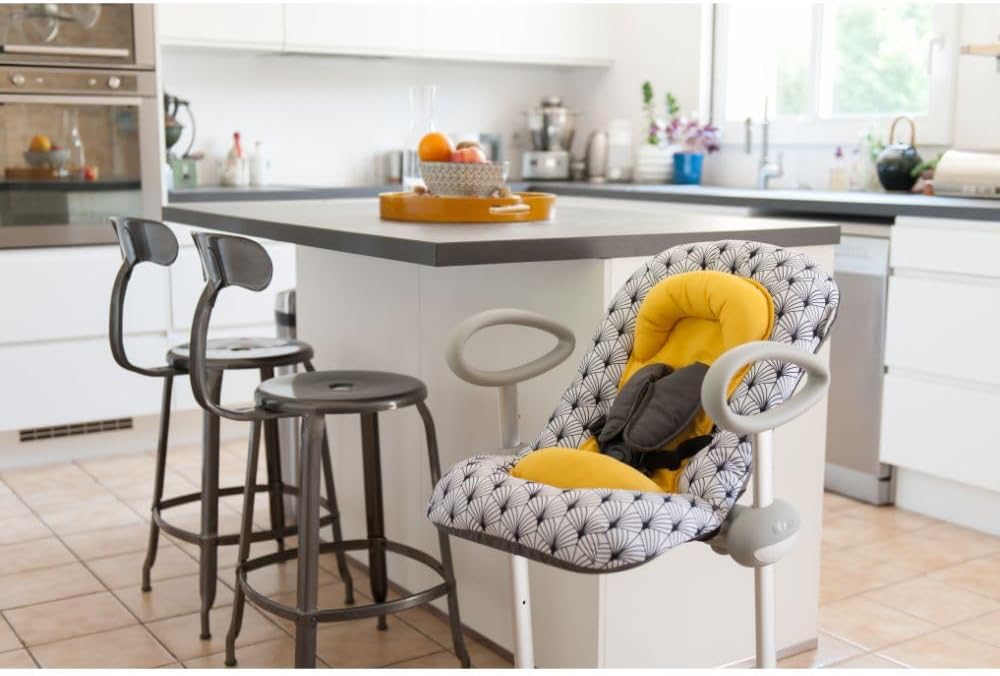 Béaba, Transat Up & Down IV, Transat Réglable en Hauteur, Unisexe pour Bébé et Enfants, 3 Positions d'Inclinaison, Harnais Sécurité 5 Points, Réducteur de Naissance, Gris minéral et miel