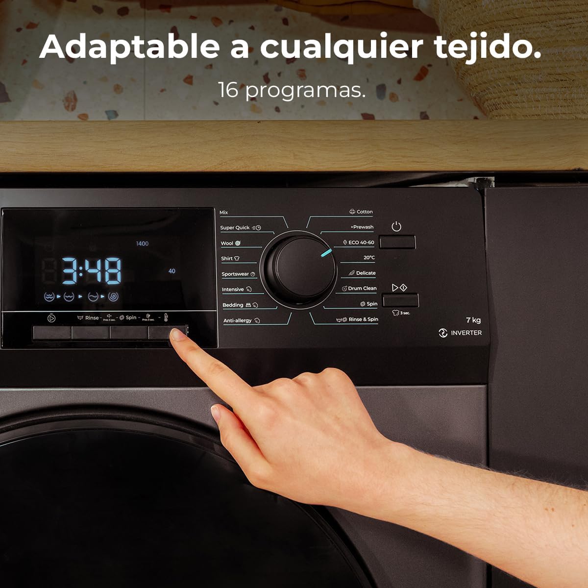 Cecotec Lavadora 8 Kg Carga Frontal Bolero Dresscode 8500 Inverter A. 1900 W, 1400 rpm, Motor Inverter Plus, Bajo Consumo, 16 Programas, SteamMax, Delay Start, Blanco