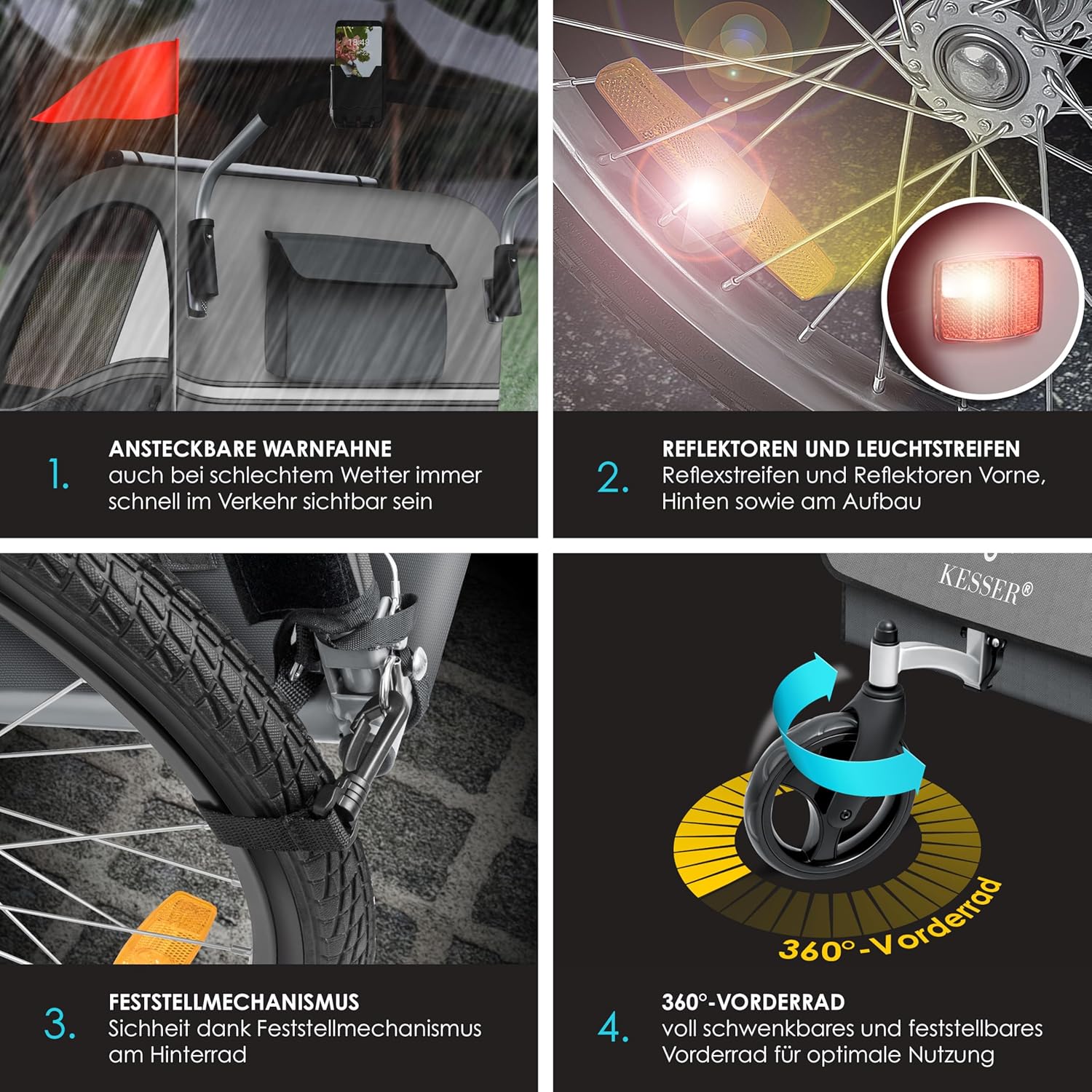 KESSER® Remorque pour Enfants Remorque de vélo Sport-RX 2en1 Fonction de Running Remorque de vélo pour Enfants + Ceinture de sécurité 5 Points 360°- Roue Avant Jogger Poussette Vélo