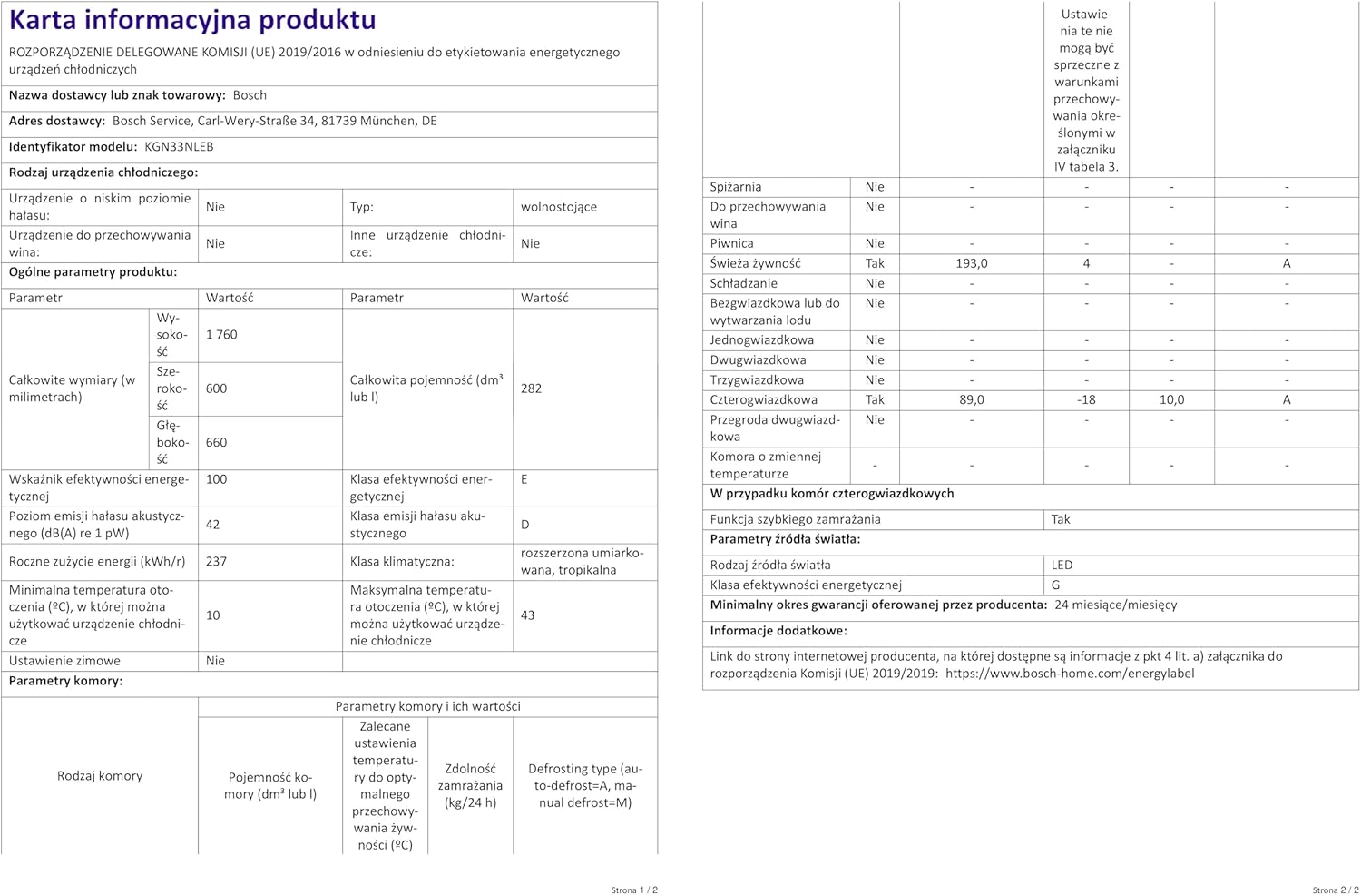 Bosch KGV33VWEAS, Série 4, Réfrigérateur congélateur, Pose libre, 176 x 60 cm, 195 L / 94 L, Blanc