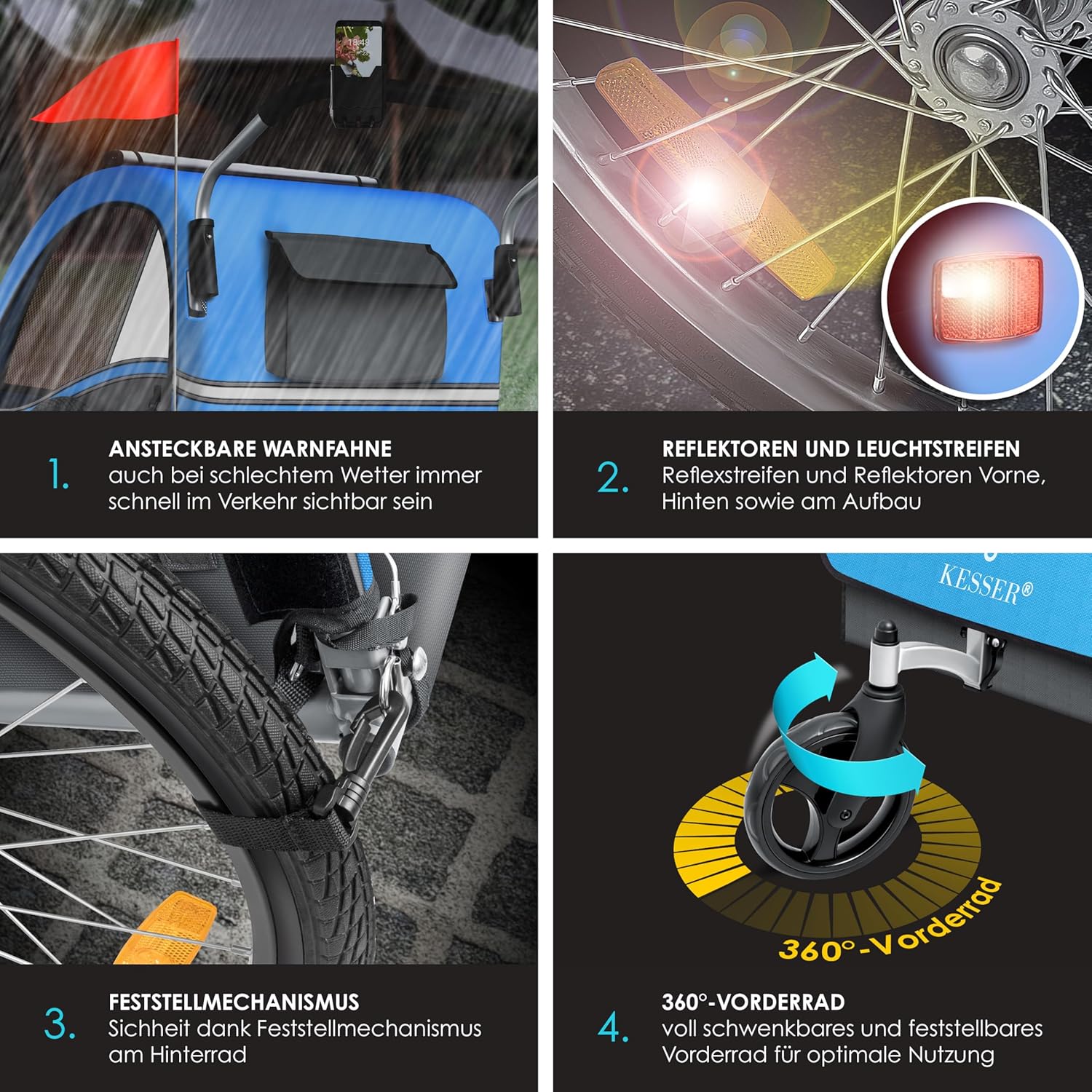 KESSER® Remorque pour Enfants Remorque de vélo Sport-RX 2en1 Fonction de Running Remorque de vélo pour Enfants + Ceinture de sécurité 5 Points 360°- Roue Avant Jogger Poussette Vélo