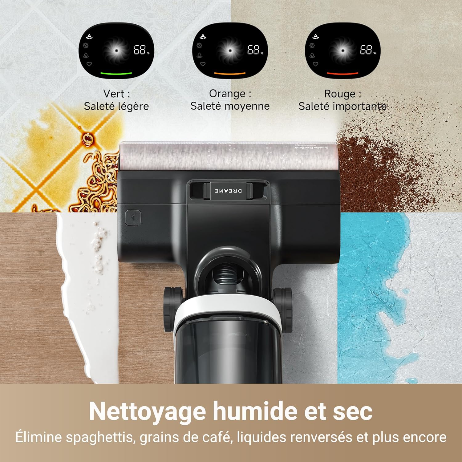 DREAME H14 Pro Aspirateur Laveur Sec Et Humide, Design Plat à 180°, Nettoyage de la Brosse à 60 °C, Séchage en 5min, Distribution Automatique de la Solution, Contrôle par Application, 18 kPa
