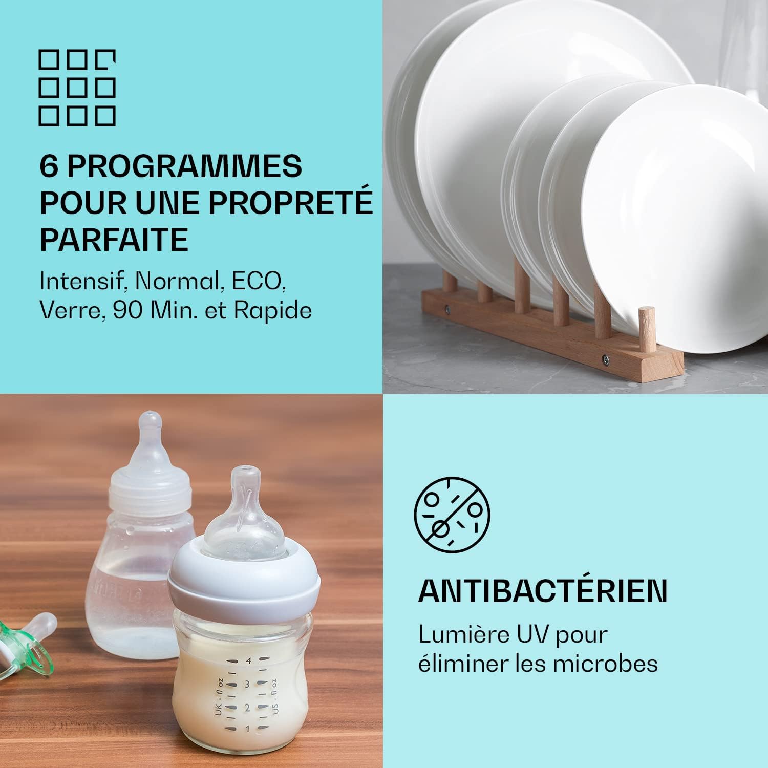 Klarstein Mini Lave Vaisselle de Table de 8 Couvert, Silencieux, 6 Programmes de Lavage, Portable, Facile à Installer pour la Maison et Bureau