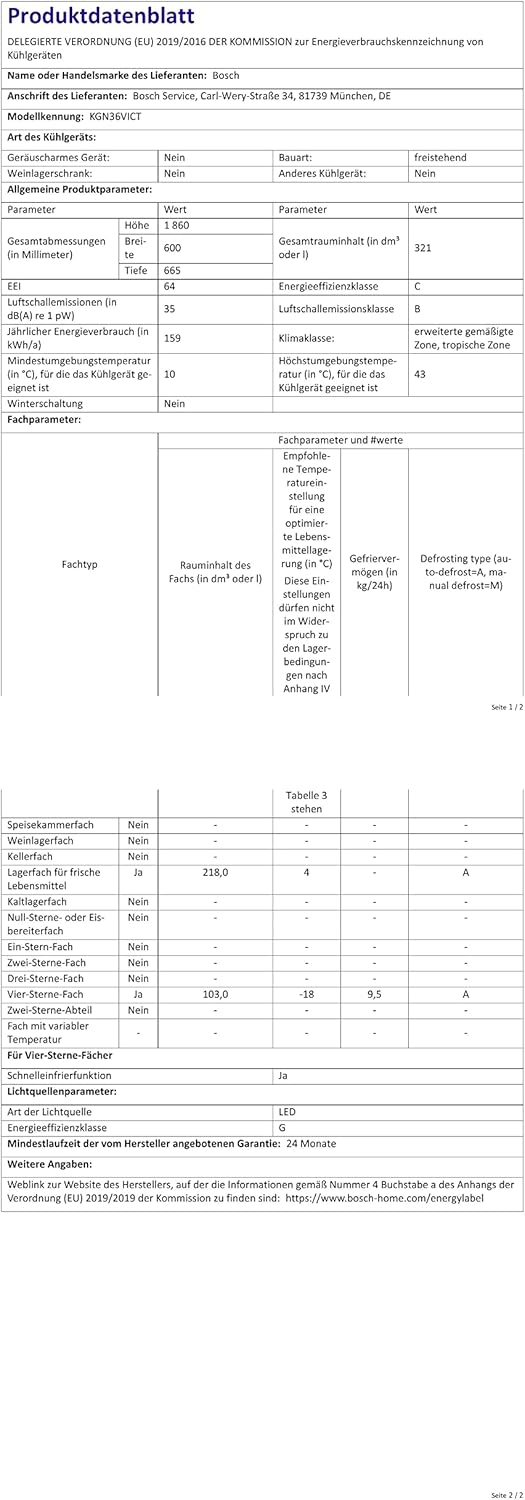 Bosch KGE39ALCA- Série 6, Réfrigérateur combiné pose-libre, 201 x 60 cm, Inox