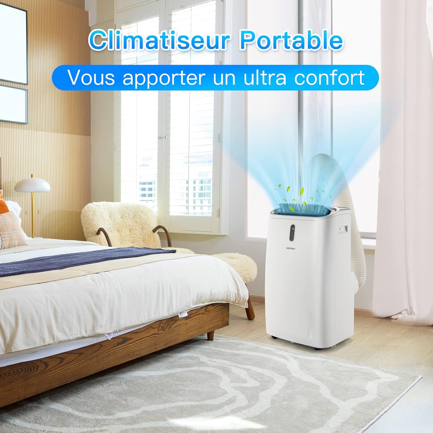 COSTWAY Climatiseur Mobile Silencieux 16000BTU, 5 EN 1,Refroidissement,Chauffage,Ventilateur,Déshumidificateur,Mode Nuit,Climatisation Rapide,Clim Mobile