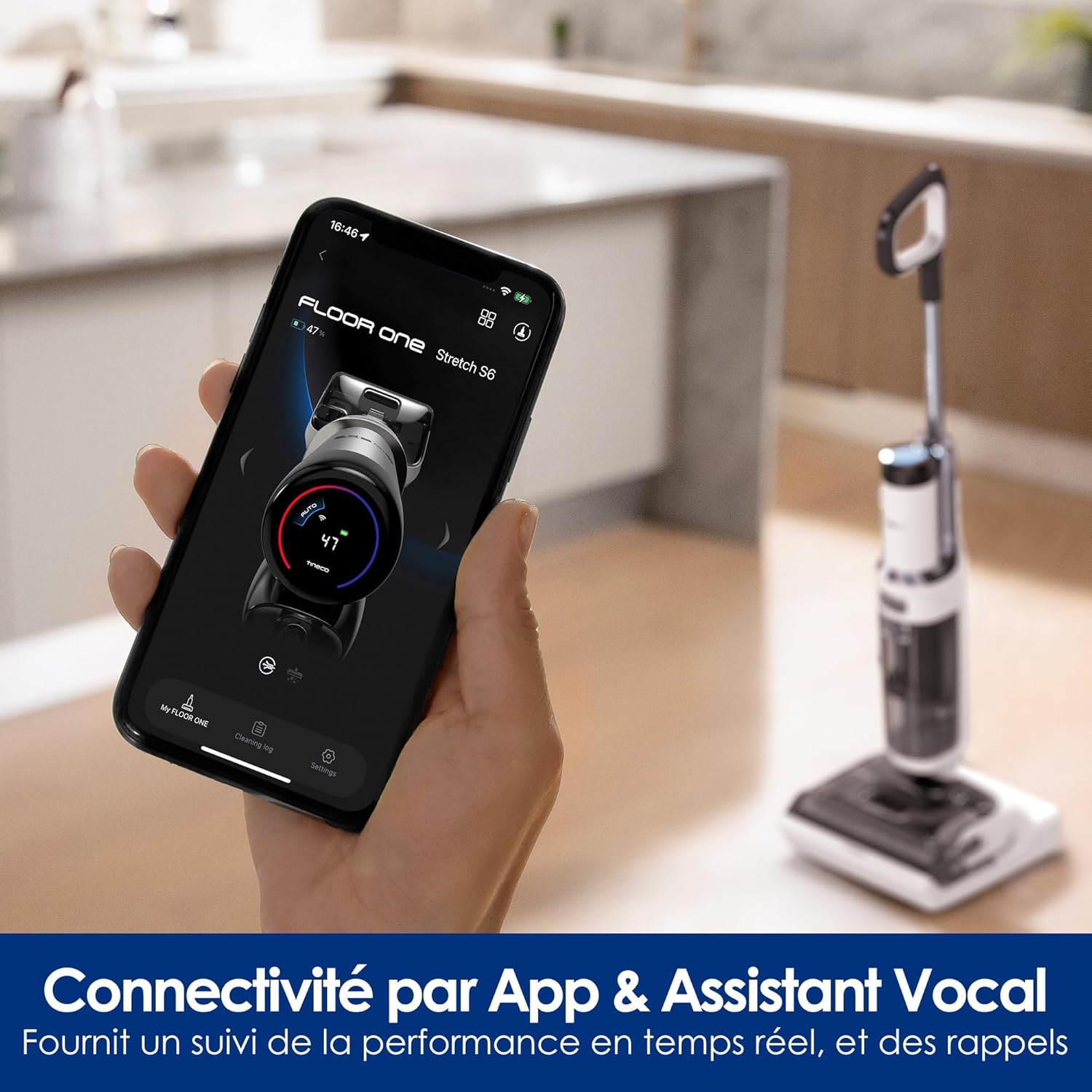 Tineco Floor One Stretch S6 Aspirateur Eau et Poussière Laveur de Sols, Conception Plate à 180°, Hauteur compacte de 13 cm, Auto-Nettoyage Flashdry à 70℃ en 5 Min, Nettoyage des Bords sur Trois Faces