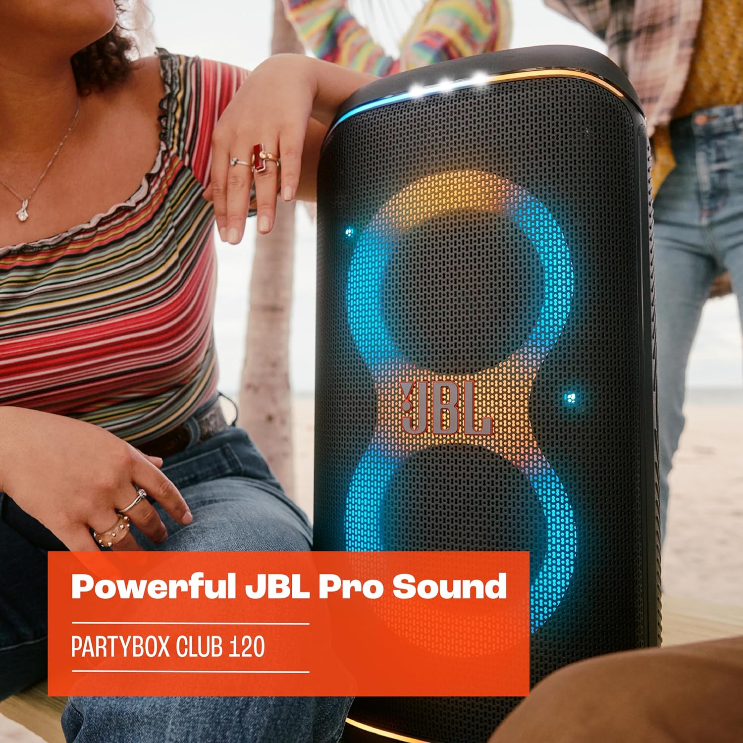 JBL PartyBox Club 120, Enceinte portable de soirée, poignée pliable ergonomique, jeu de lumières, 12 heures d'autonomie, résistante aux éclaboussures IPX4, noir, Prise européenne (Type C)