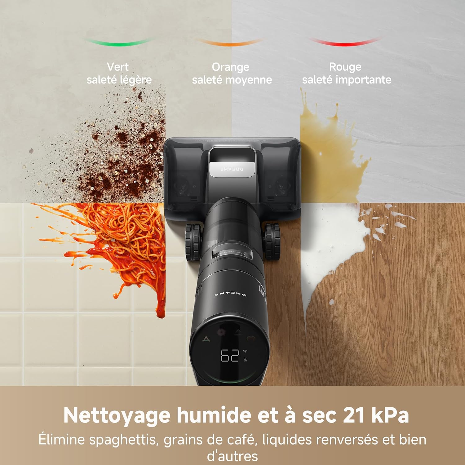 DREAME H14 Pro Aspirateur Laveur Sec Et Humide, Design Plat à 180°, Nettoyage de la Brosse à 60 °C, Séchage en 5min, Distribution Automatique de la Solution, Contrôle par Application, 18 kPa