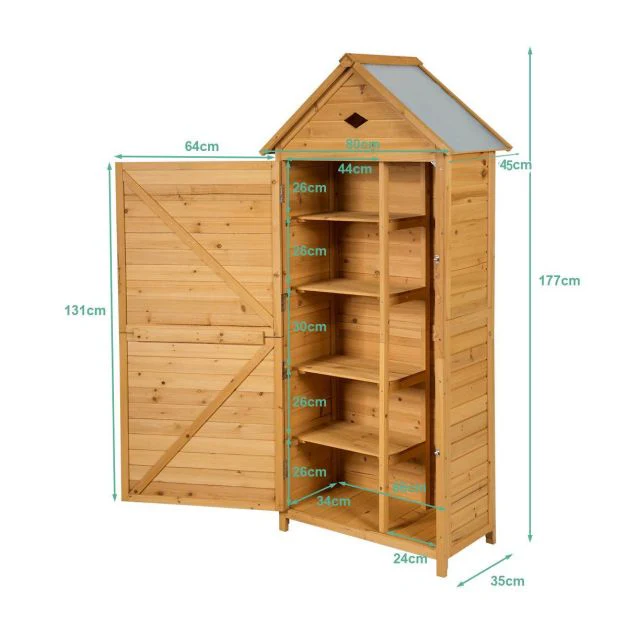 Abri de jardin extérieur à 5 etagères cabane verrouillable en bois de sapin toit en tle galvanisée  20_0005485