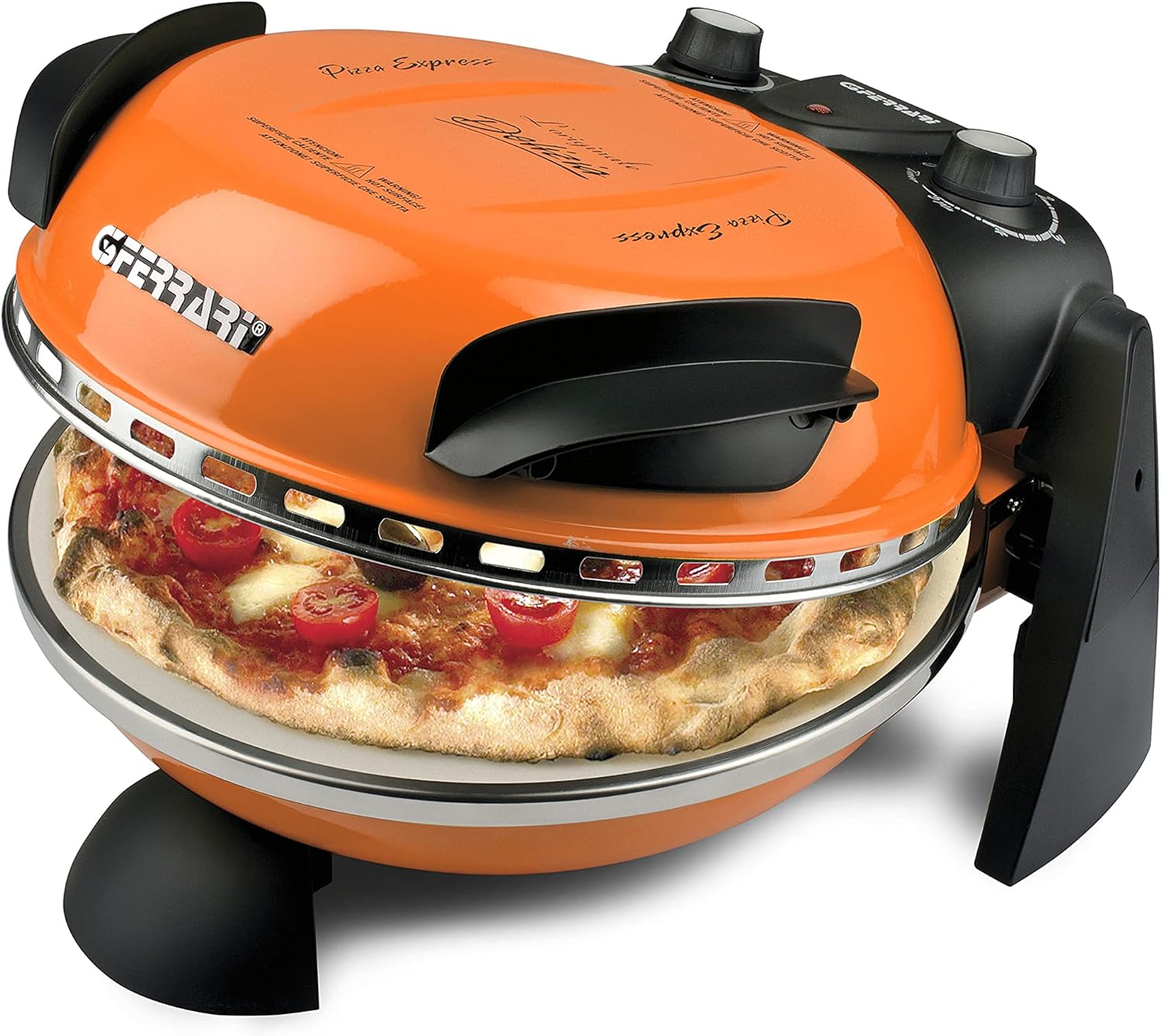G3 Ferrari G10006 Pizza Exprimer Plaisir, Four Pizza, 1200 W, 400°C, Pierre Réfractaire (diamètre 31 cm), Minuteur 5', Livre de Recettes inclus, Noir