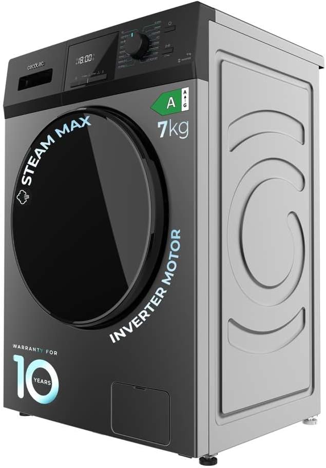 Cecotec Lavadora 8 Kg Carga Frontal Bolero Dresscode 8500 Inverter A. 1900 W, 1400 rpm, Motor Inverter Plus, Bajo Consumo, 16 Programas, SteamMax, Delay Start, Blanco
