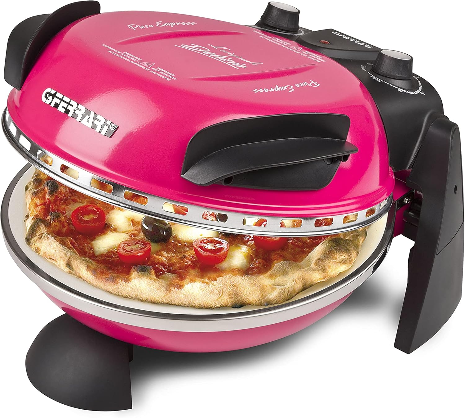 G3 Ferrari G10006 Pizza Exprimer Plaisir, Four Pizza, 1200 W, 400°C, Pierre Réfractaire (diamètre 31 cm), Minuteur 5', Livre de Recettes inclus, Noir