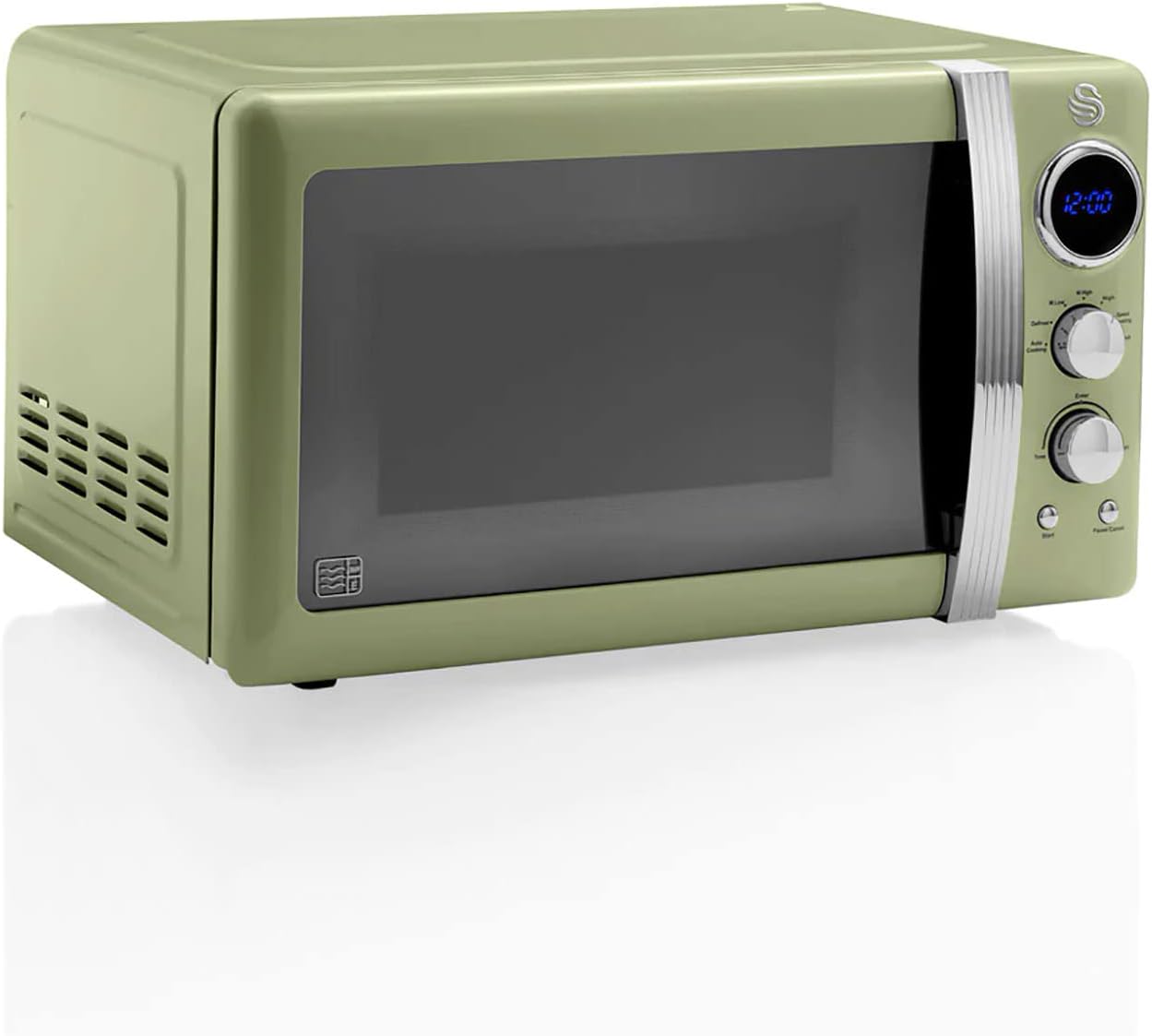 Swan Retro SM22030GRNEU Micro-ondes Numérique 20L, 5 Niveaux de Puissance, Fonction Décongélation, Minuterie 60 Minutes, Porte à Effet Miroir, Plateau Tournant 27cm, Design Vintage, Gris, 800W