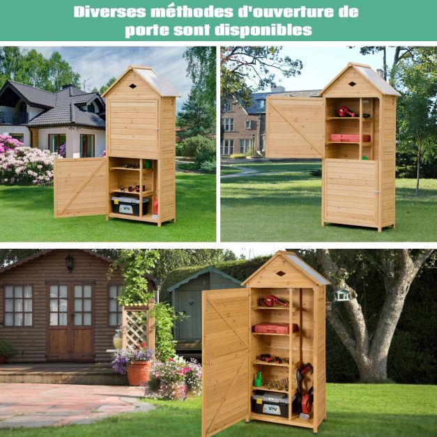 Abri de jardin extérieur à 5 etagères cabane verrouillable en bois de sapin toit en tle galvanisée  20_0005485
