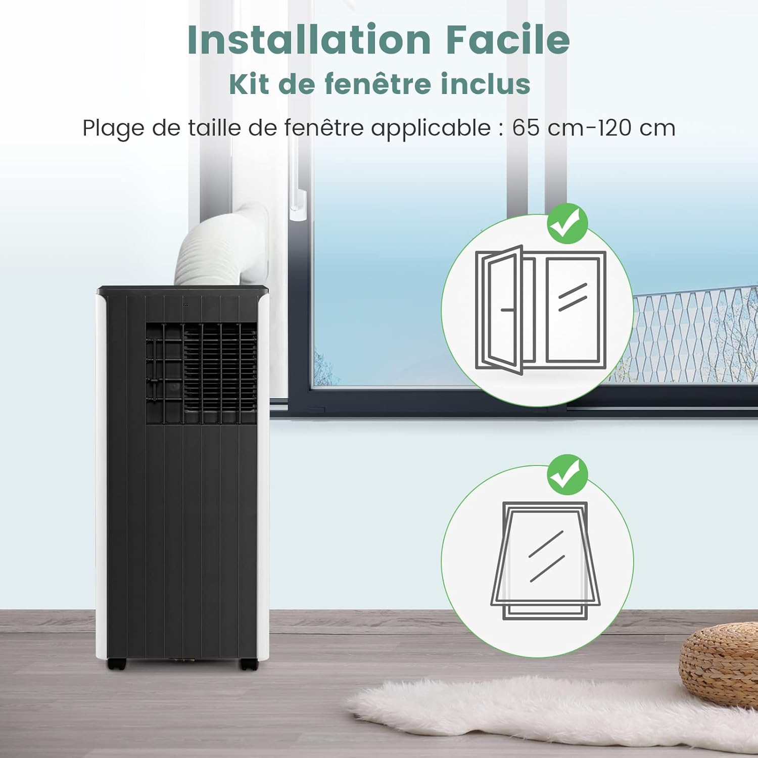 COSTWAY Climatiseur Mobile Silencieux 16000BTU, 5 EN 1,Refroidissement,Chauffage,Ventilateur,Déshumidificateur,Mode Nuit,Climatisation Rapide,Clim Mobile