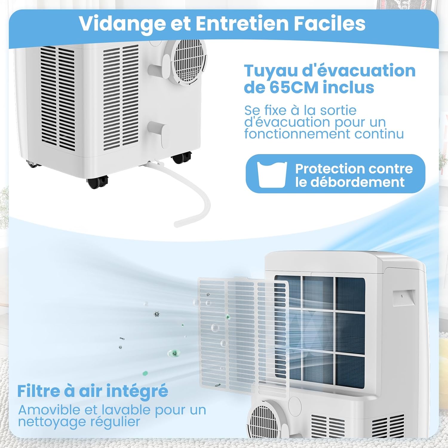COSTWAY Climatiseur Mobile Silencieux 16000BTU, 5 EN 1,Refroidissement,Chauffage,Ventilateur,Déshumidificateur,Mode Nuit,Climatisation Rapide,Clim Mobile