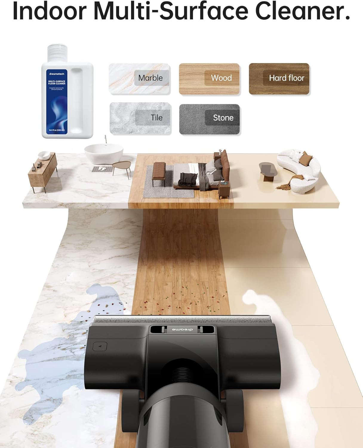 DREAME H14 Pro Aspirateur Laveur Sec Et Humide, Design Plat à 180°, Nettoyage de la Brosse à 60 °C, Séchage en 5min, Distribution Automatique de la Solution, Contrôle par Application, 18 kPa