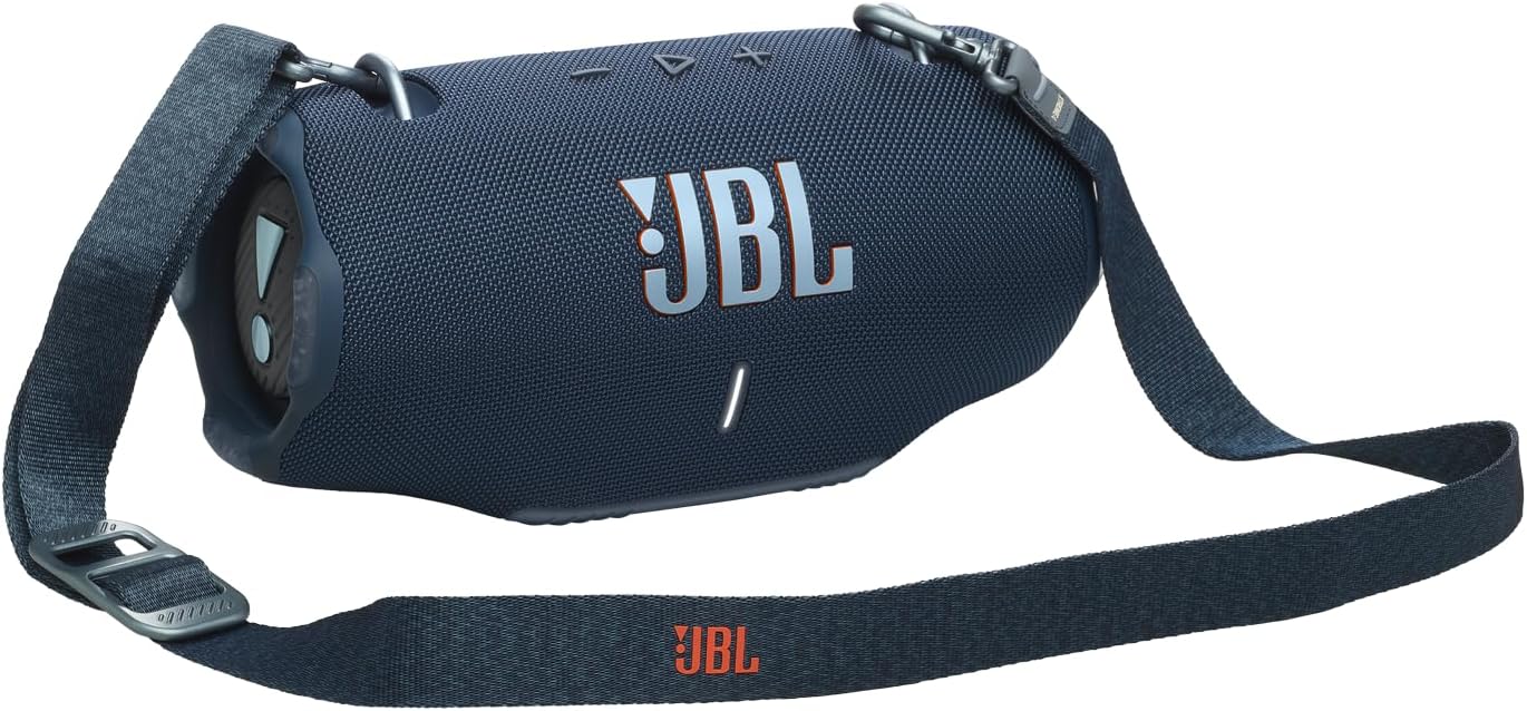 JBL Xtreme 4, Enceinte portable Bluetooth avec son JBL Pro, jusqu'à 24h d'autonomie, Recharge rapide, Étanche indice IP67, bandoulière incluse, bleu, Prise européenne (Type C)
