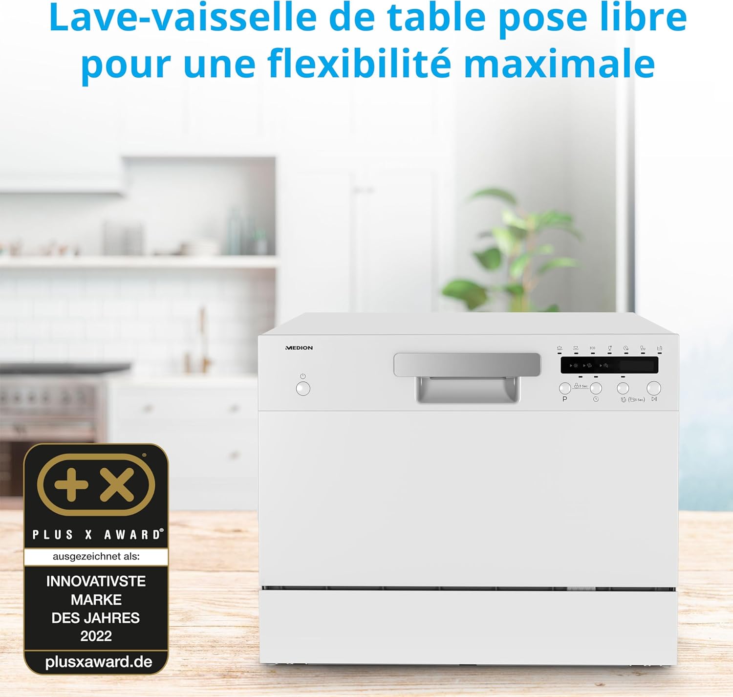 MEDION Lave-vaisselle de table (capacité 6 couverts, 7 programmes de nettoyage, affichage LED, 47 dB, MD37496) blanc