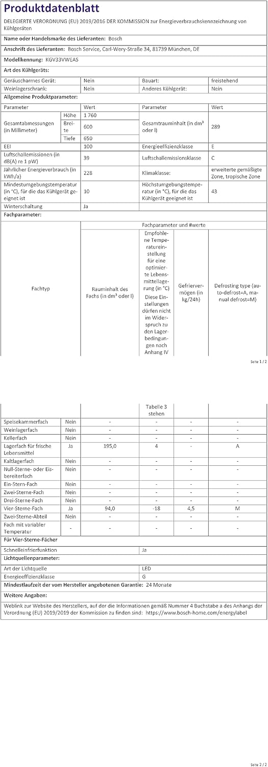 Bosch KGV33VWEAS, Série 4, Réfrigérateur congélateur, Pose libre, 176 x 60 cm, 195 L / 94 L, Blanc