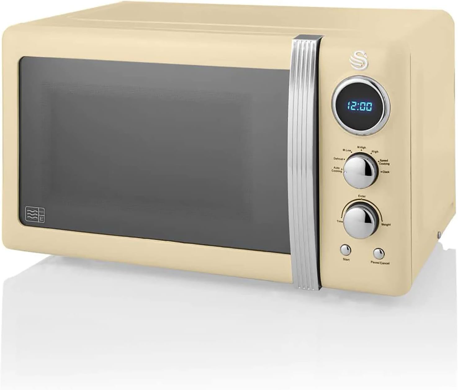 Swan Retro SM22030GRNEU Micro-ondes Numérique 20L, 5 Niveaux de Puissance, Fonction Décongélation, Minuterie 60 Minutes, Porte à Effet Miroir, Plateau Tournant 27cm, Design Vintage, Gris, 800W