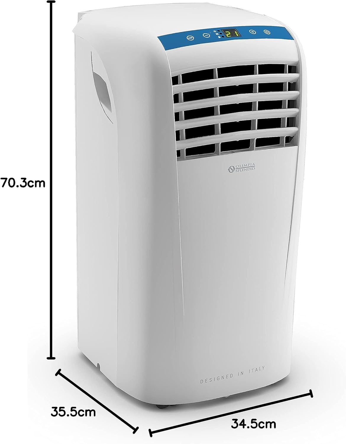 Olimpia Splendid-02265 Dolceclima Compact 8X- Climatiseur portable 3-en-1 : Refroidissement, ventilation, déshumidification, 8 000 Btu/H, 2.1 Kw, Gaz R290, blanc-pour les pièces jusqu'à 60m³