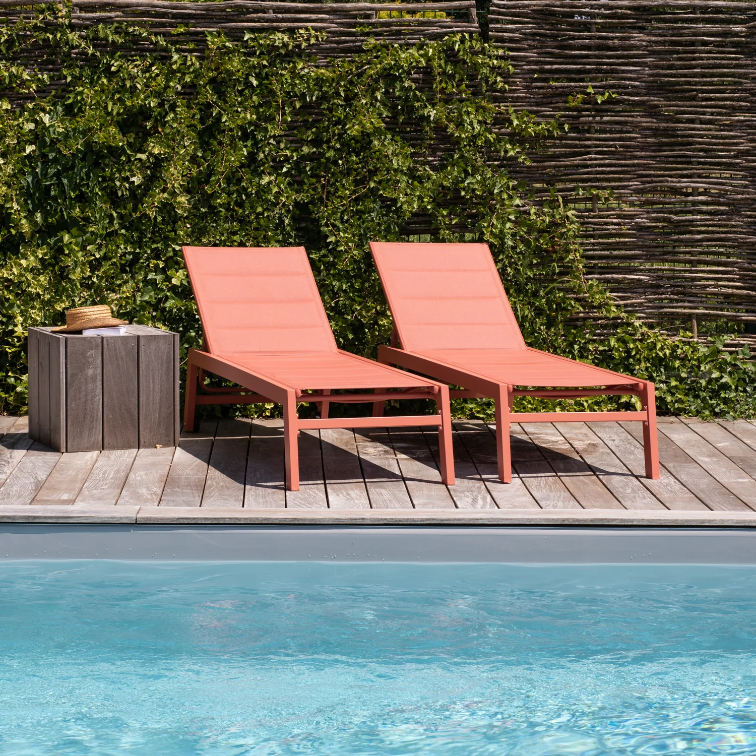 Lot de 2 bains de soleil BARBADOS en textilène terracotta - aluminium terracotta Happy Garden