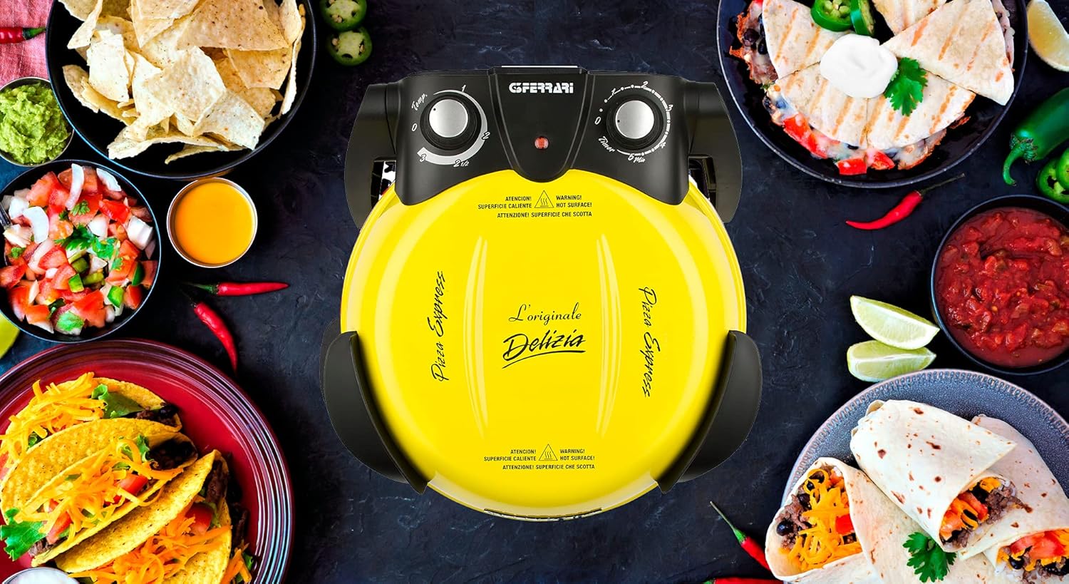 G3 Ferrari G10006 Pizza Exprimer Plaisir, Four Pizza, 1200 W, 400°C, Pierre Réfractaire (diamètre 31 cm), Minuteur 5', Livre de Recettes inclus, Noir