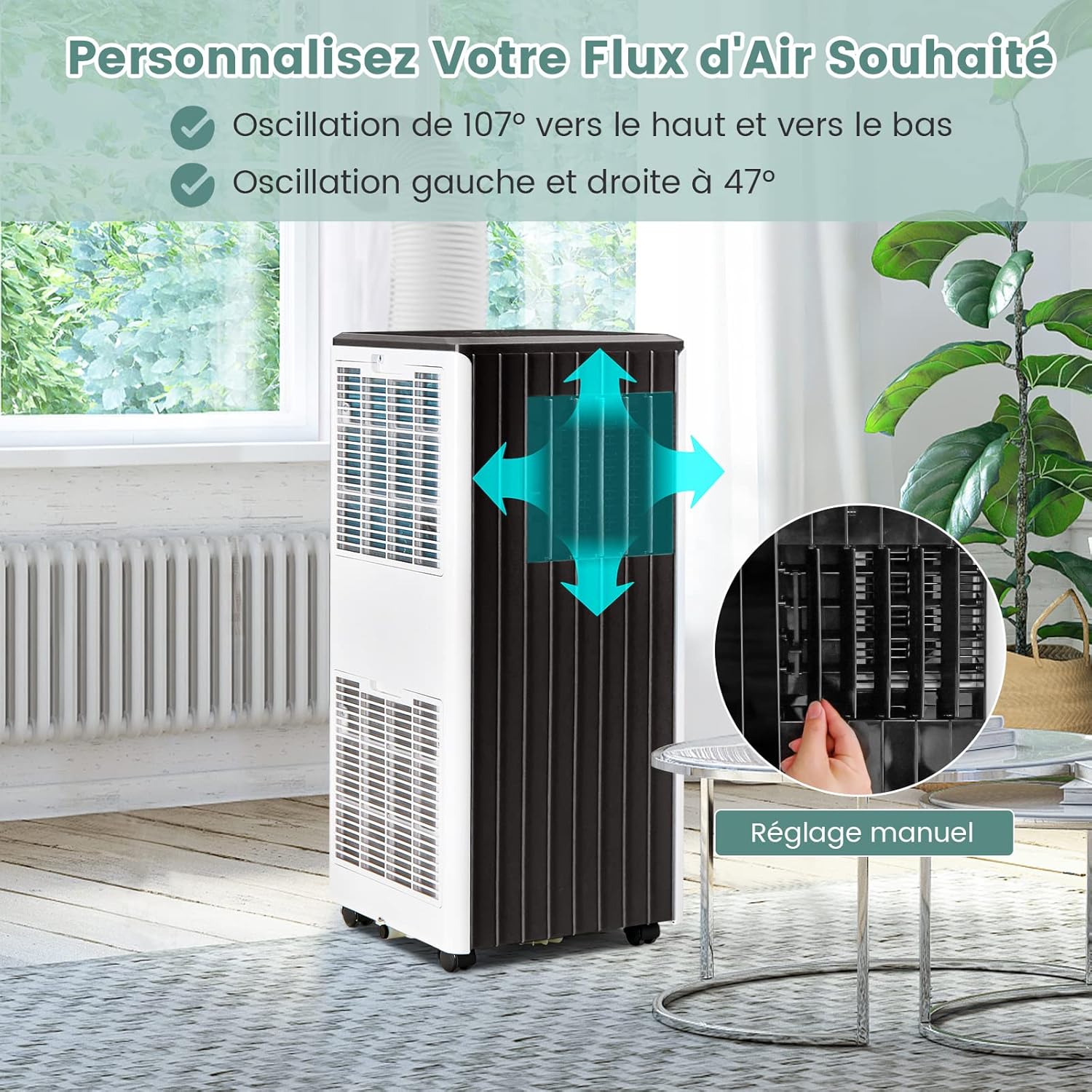 COSTWAY Climatiseur Mobile Silencieux 16000BTU, 5 EN 1,Refroidissement,Chauffage,Ventilateur,Déshumidificateur,Mode Nuit,Climatisation Rapide,Clim Mobile
