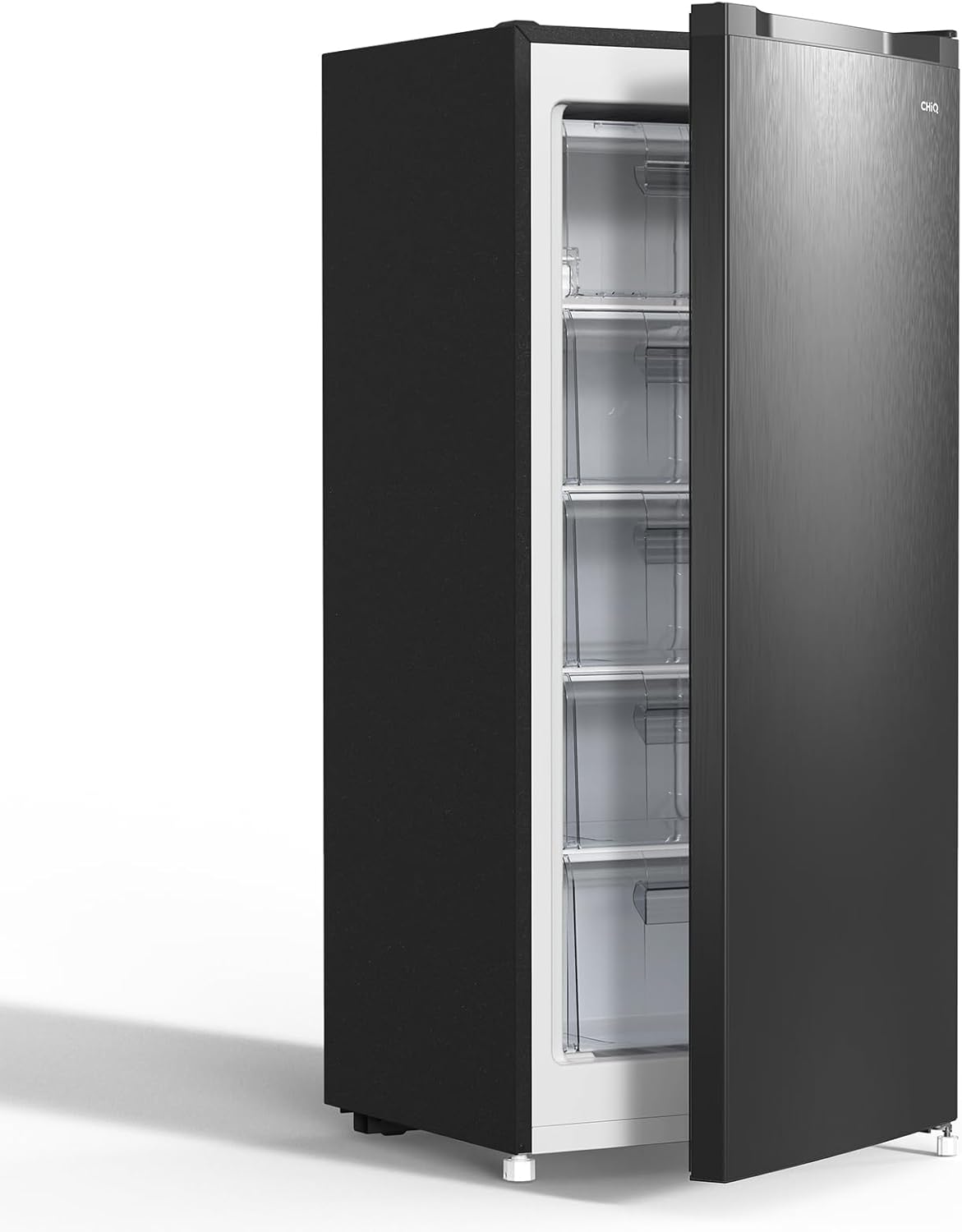 CHiQ Congélateur armoire avec une capacité de 145L, Congélation rapide, Thermostat réglable, Silencieux, Porte réversible, Noir, Classe énergétique E FSD160D4E