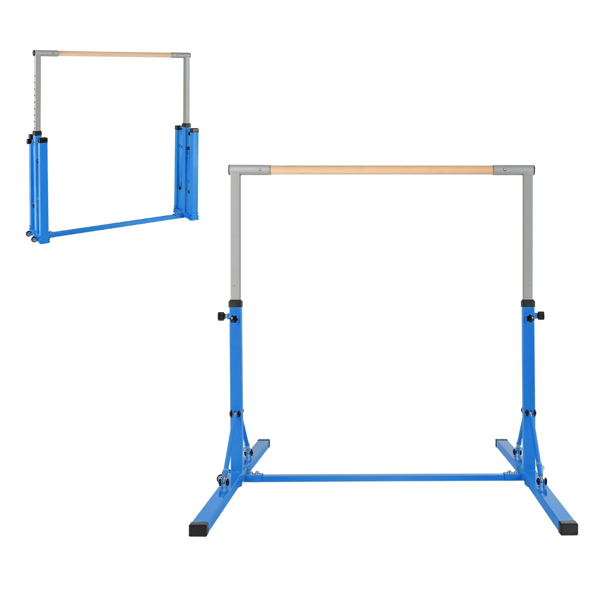 Barre de gymnastique pliable pour enfants avec 13 hauteurs réglables (90-150cm) barre d'entranement junior avec structure triangulaire charge 100kg bleu 20_0007832