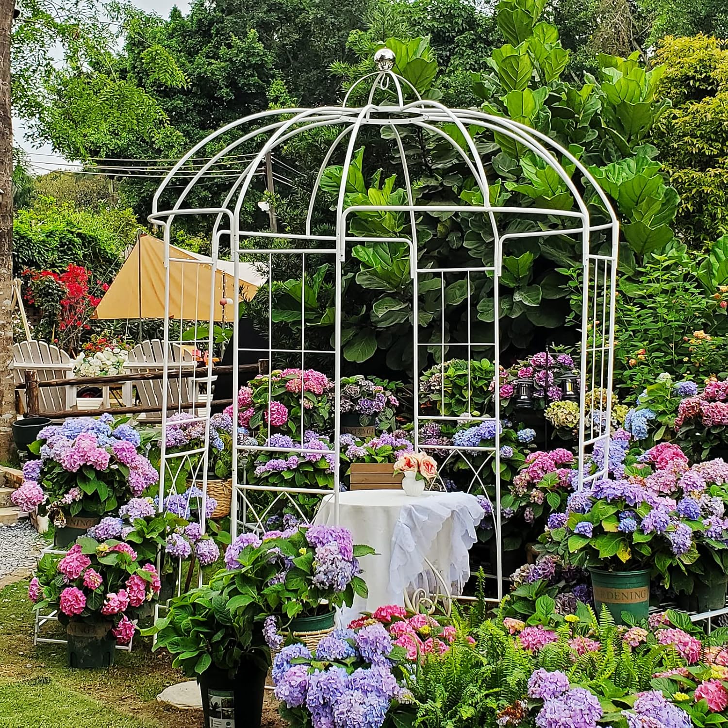 SCENDOR GARDEN Style franais Pergola en Métal, Plantes Grimpantes Terrasse Patio Arceau à Rosiers,Mariage Arche Colonne de Jardin 271x207x207 CM Noir