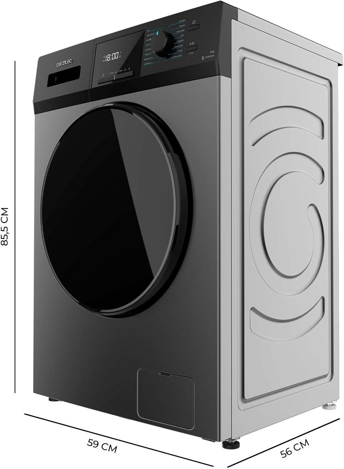 Cecotec Lavadora 8 Kg Carga Frontal Bolero Dresscode 8500 Inverter A. 1900 W, 1400 rpm, Motor Inverter Plus, Bajo Consumo, 16 Programas, SteamMax, Delay Start, Blanco