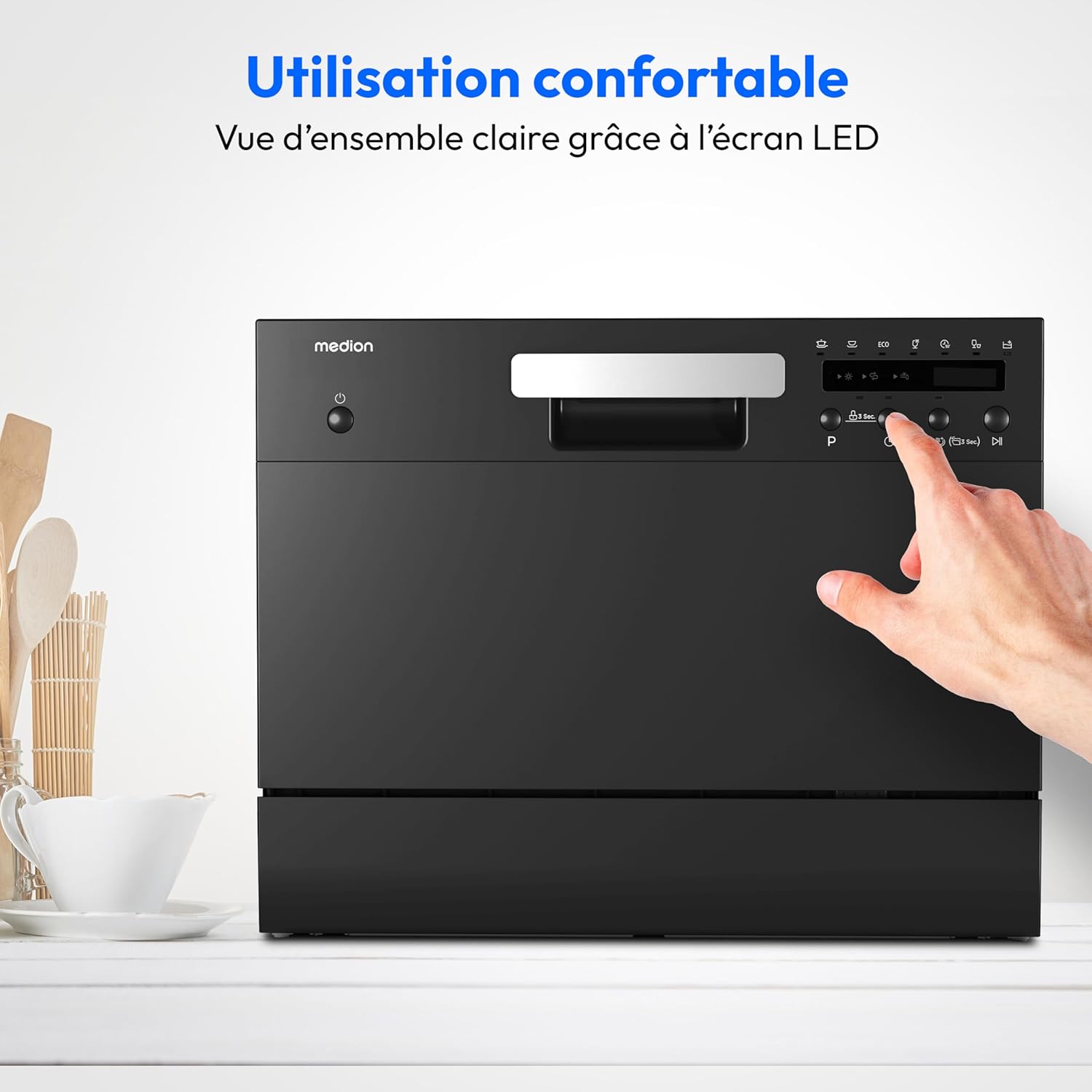 MEDION Lave-vaisselle de table (capacité 6 couverts, 7 programmes de nettoyage, affichage LED, 47 dB, MD37496) blanc