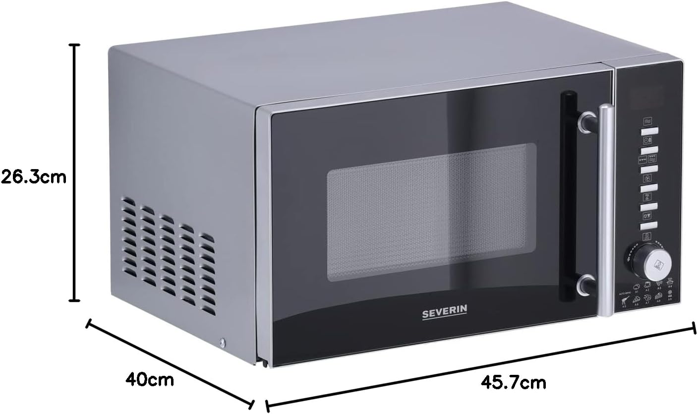 SEVERIN Four à micro-ondes 30 L, 2 500 W, avec fonction gril et chaleur tournante, avec 5 niveaux de puissance, 10 programmes automatiques, Inox/Noir, MW 7775