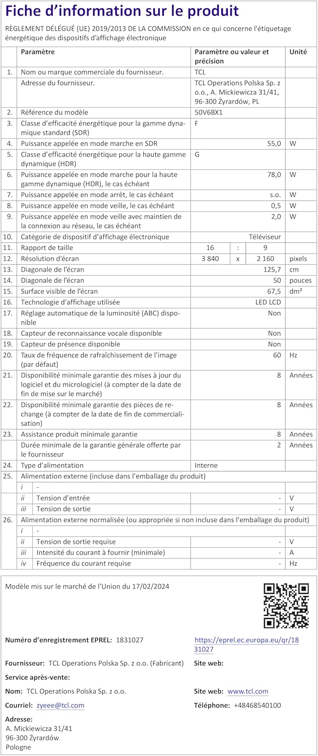 TCL 55V6B 55 Pouces 4K Ultra HD, HDR TV, Smart TV Powered by Google TV (Dolby Audio, Motion Clarity, Voice Control, Compatible avec Google Assistant, Chromecast intégré)