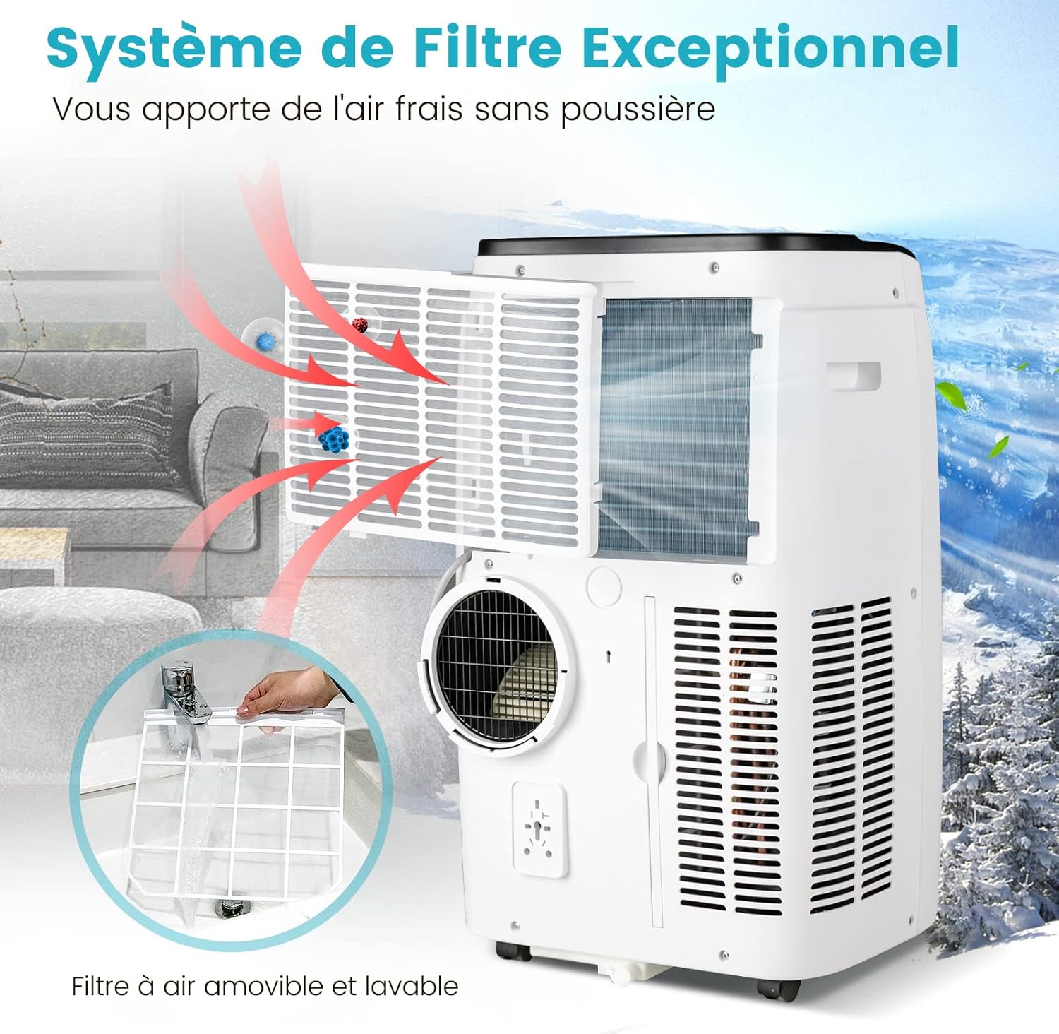 COSTWAY Climatiseur Mobile Silencieux 16000BTU, 5 EN 1,Refroidissement,Chauffage,Ventilateur,Déshumidificateur,Mode Nuit,Climatisation Rapide,Clim Mobile