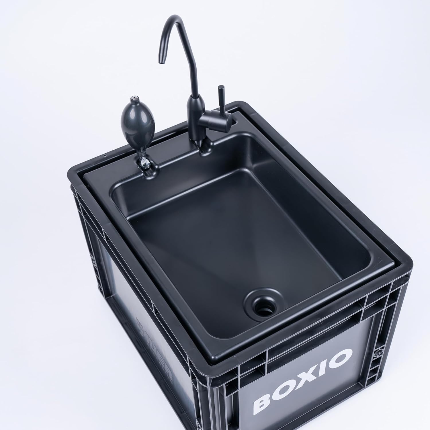 BOXIO - Wash: Lavabo Mobile avec Pompe à Main - vier Camping Car, Van, Camping, Jardin | vier avec Bac, Robinet en Plastique, Noir