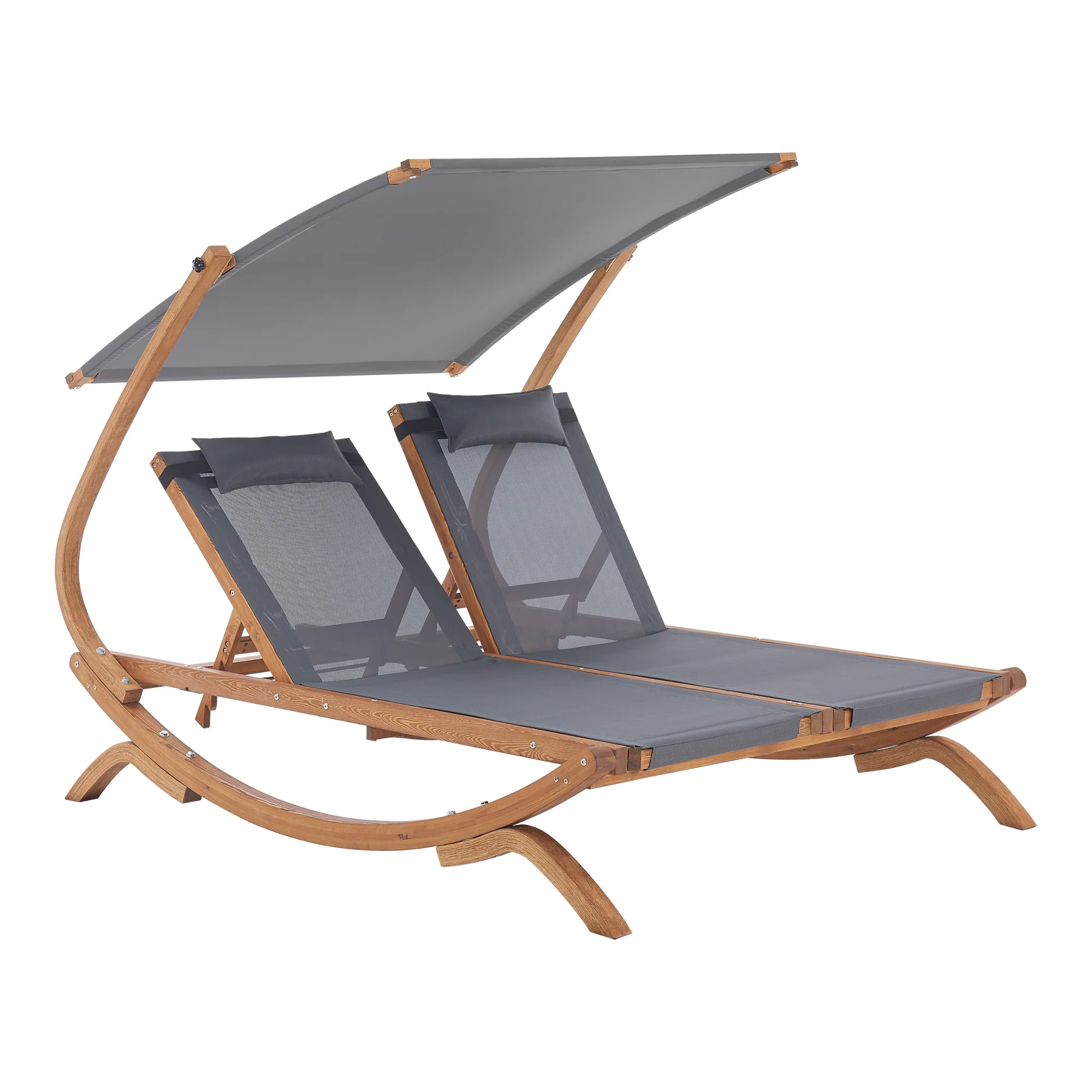 Transat bain de soleil à double couchage en textile et mélèze 197 x 156 x 144 cm 03_0006419