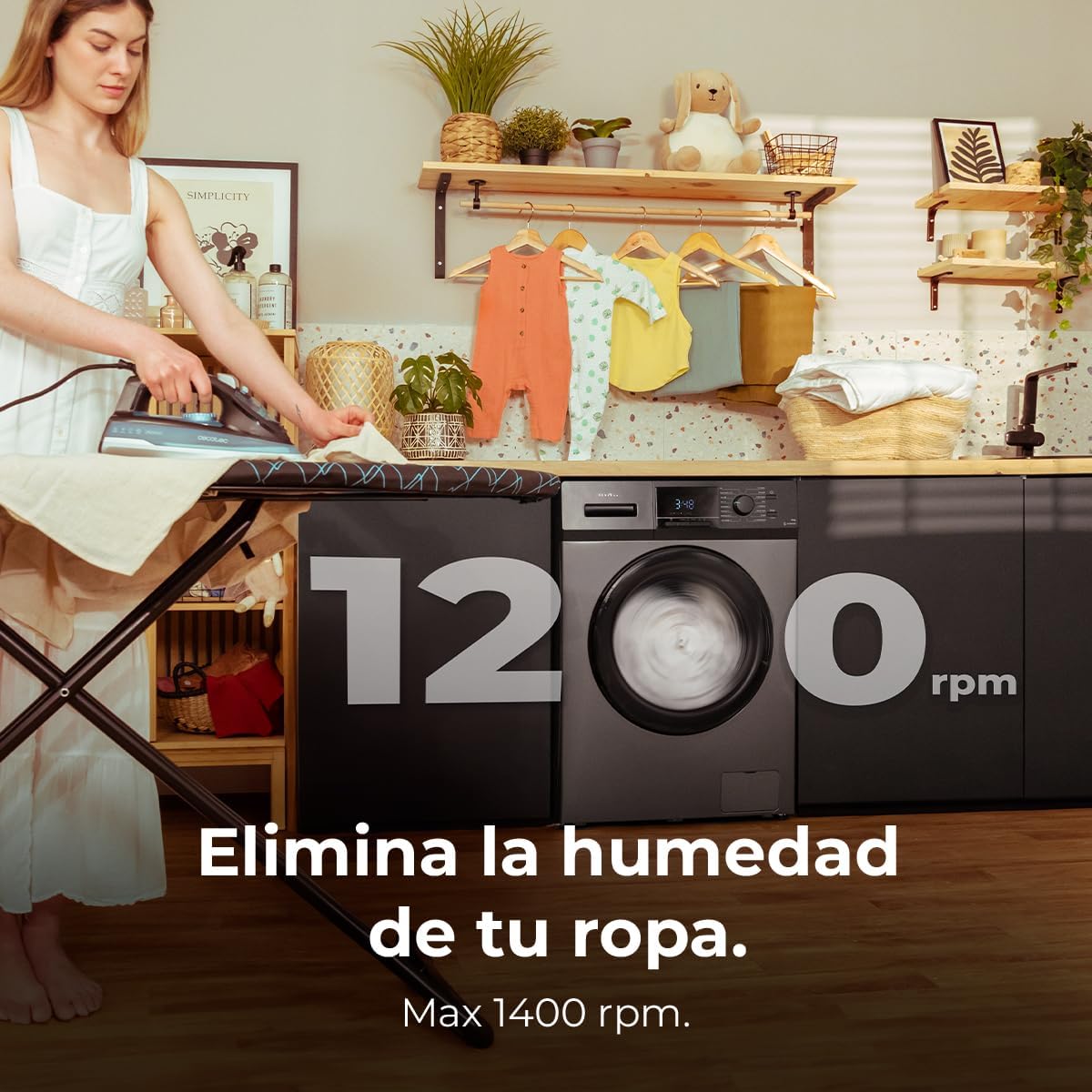 Cecotec Lavadora 8 Kg Carga Frontal Bolero Dresscode 8500 Inverter A. 1900 W, 1400 rpm, Motor Inverter Plus, Bajo Consumo, 16 Programas, SteamMax, Delay Start, Blanco