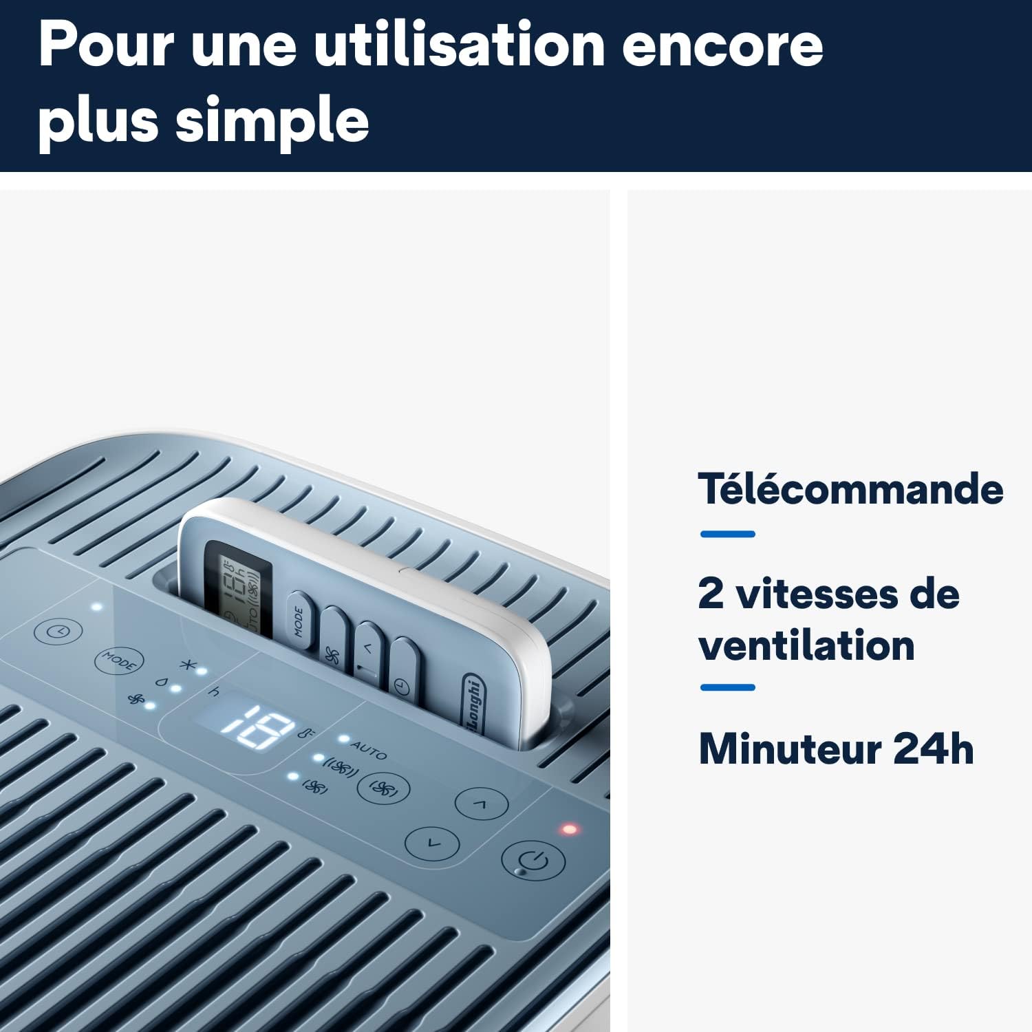 De'Longhi Pinguino Compact ES72 YOUNG, Modèle 2022, Climatiseur Mobile Silencieux, 8.300 BTU/h, 2,1 kW, 60m3, Gaz R290, Fonction Déshumidificateur, 24 Heures Timer, Classe Énergétique A, Blanc