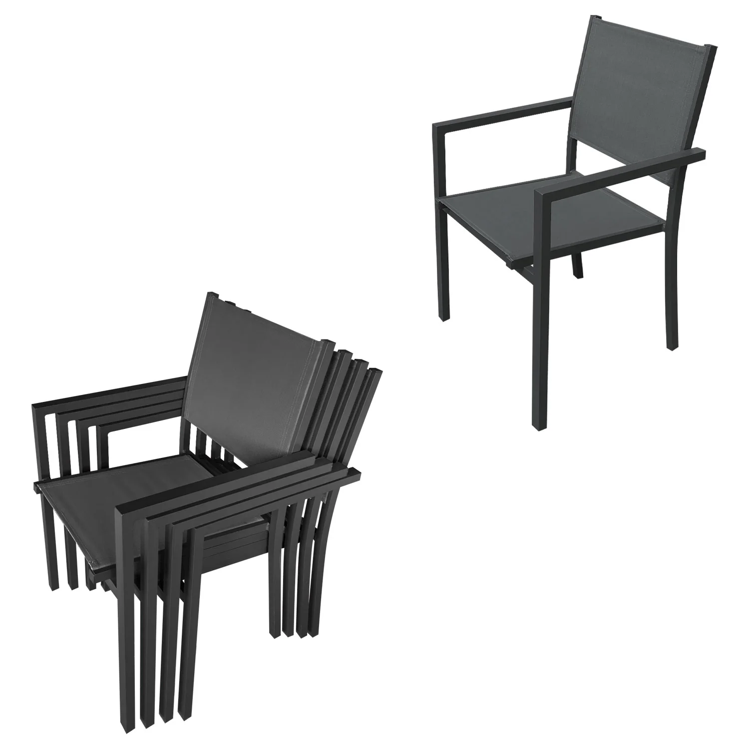 Salon de jardin LAMPEDUSA extensible en textilène gris 8 places - aluminium anthracite Happy Garden