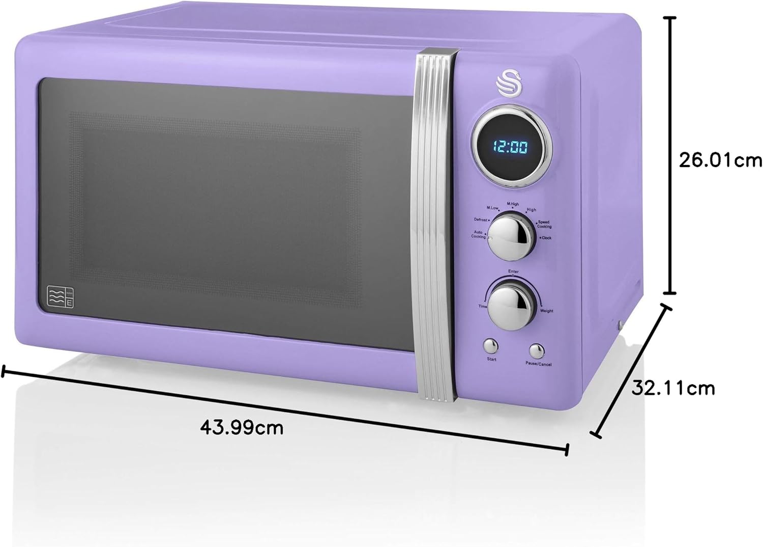 Swan Retro SM22030GRNEU Micro-ondes Numérique 20L, 5 Niveaux de Puissance, Fonction Décongélation, Minuterie 60 Minutes, Porte à Effet Miroir, Plateau Tournant 27cm, Design Vintage, Gris, 800W